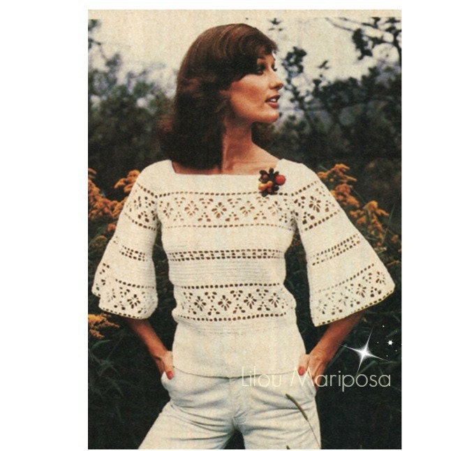 Crochet TOP Pattern Vintage 70s Crochet Bell Sleeved Blouse | Etsy