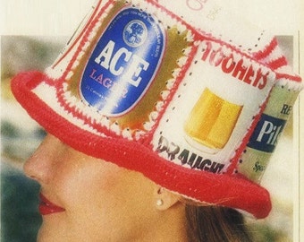 Crochet BEER CAN HAT Pattern Vintage 70s Crochet Hat Pattern Crochet Football Hat Pattern Crochet Superbowl Hat Pattern