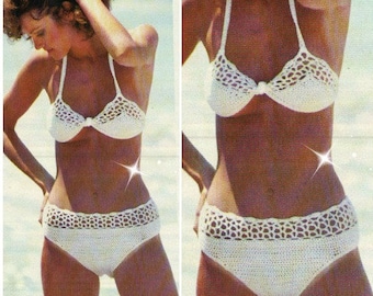 Virkat BIKINImönster Vintage 70-tals virkad baddräktsmönster Virkat BH-mönster Virkade trosor Virkade underkläder