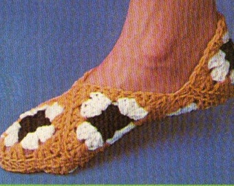 CROCHET SLIPPERS PATTERN Crochet Pattern Vintage 70s Slipper Pattern Crochet Granny Square Slippers Slipper Shoe Pattern Crochet Yoga Shoe