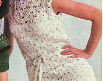 CROCHET DRESS PATTERN Vintage 70s Crochet Mod Dress Pattern Crochet Ivory Dress Retro Dress Crochet Swirl Dress Crochet Wedding Dress