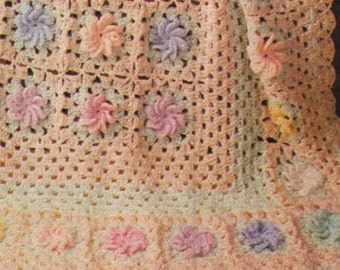 Crochet BLANKET Pattern Vintage 70s Crochet Granny Square Baby Blanket Pattern