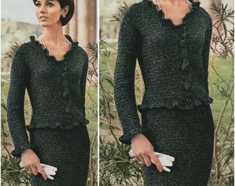 Crochet Dress Pattern Crochet Skirt Top Set Pattern Vintage 60s Crochet Suit Pattern-Jackie O Style Skirt Top Cradigan Wedding Dress Pattern