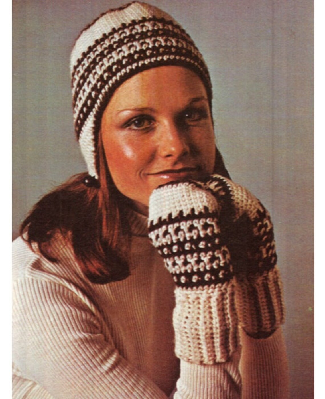 Crochet Pattern Vintage 70s Crochet Hat and Mittens Pattern Etsy