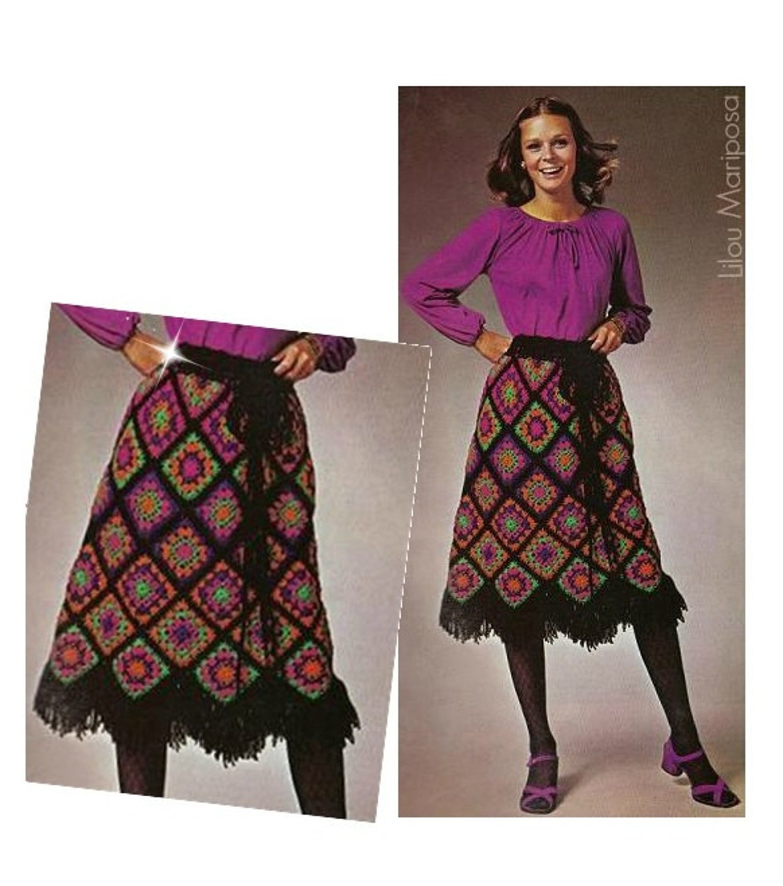 Crochet SKIRT Pattern Vintage 70s Granny Square Skirt Pattern Etsy