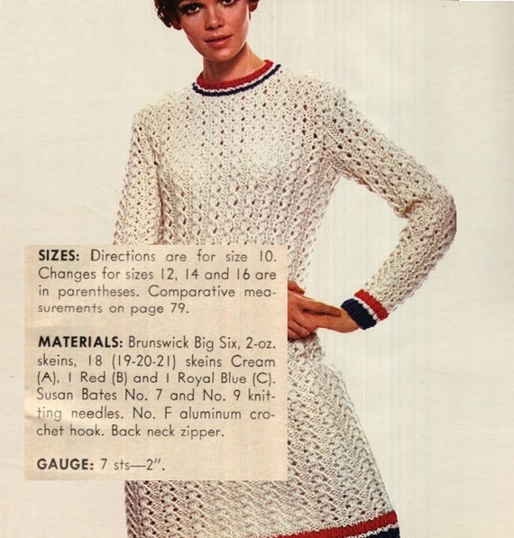 ワンピース 70s Loose Cotton Knit Dress SWEATER DRESS Pattern Vintage 70s Long Sleeve Dress Pattern