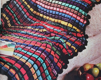 KNITTING BEDSPREAD PATTERN Vintage 70s Bed cover Pattern Bedding Pattern Windowpane Knitted Afghan Blanklet Boho Home Decor
