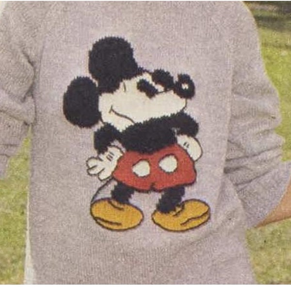 Sweater Pattern Vintage 70s Mickey Mouse Top Pattern Sweatshirt Pattern Intarsia Chart KNITTING PATTERN