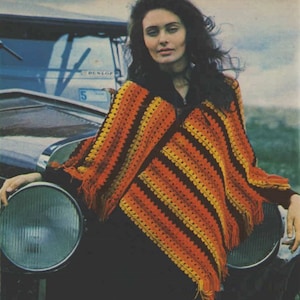 Crochet PONCHO Pattern Vintage 70s Crochet Shawl Pattern Crochet Wrap Afghan Pattern Bohemian Clothing INSTANT DOWNLOAD