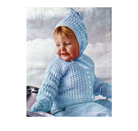 Crochet Pattern Vintage-60s Baby Boy Crocheted Picot Set Pattern