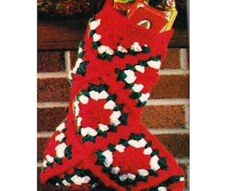 CROCHET STOCKING PATTERN Crochet Granny Stocking Pattern Crochet Granny Christmas Stocking Pattern Vintage 70s Granny Square Stocking