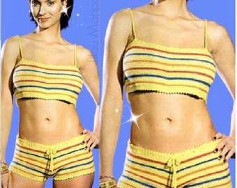 Crochet BIKINI Pattern Vintage 70s Midriff Crochet TOP Pattern Bohemian Clothing Crochet SHORTS Pattern Instant Download