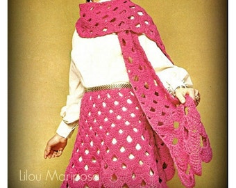 Crochet SKIRT Pattern Vintage 70s Crochet Scarf Pattern Skirt and Scarf-Boho Bohemian Clothing