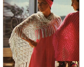 CROCHET SHAWL PATTERN Vintage 70s Shell Crochet Poncho Bohemian Clothing Instant Download Crochet Wrap Pattern