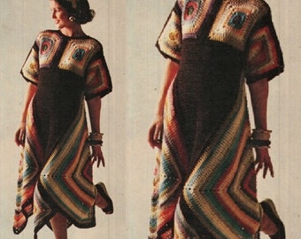 Vintage Crochet Pattern-70s Granny Square Dress Sweater Boho Bohemian pdf file-Digital Pattern Vtg DIY