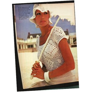 Crochet Pattern Vintage 70s Filet Crochet Blouse and Hat Set-Crochet Lot-Bohemian Clothing-Retro Crochet Top- Digital Pattern Vtg DIY image 3