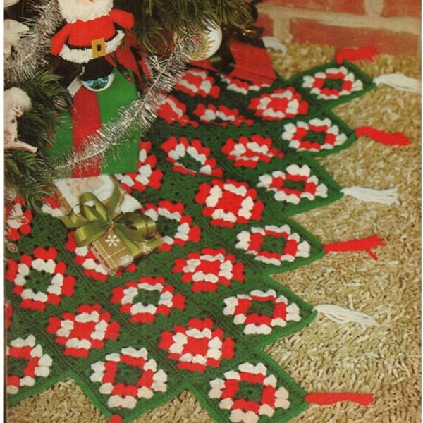 Crochet CHRISTMAS TREE SKIRT Pattern Vintage 70s Crochet Granny Square Tree Skirt Pattern