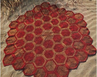 Crochet Rug Pattern Vintage 70s Crochet Motif Hexagonal Rug Mat Scatter Area Rug-Crochet Floor Rug Crochet Door Mat Bohemian Home Decor