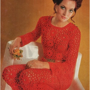 CROCHET DRESS PATTERN Vintage 70s Mod Bohemian Clothing Crochet Motif Tunic Pattern Crochet Pants Pattern Instant Download