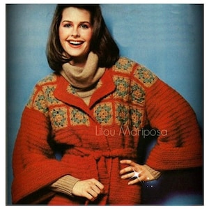 Crochet CARDIGAN motif vintage des années 70 Crochet grand-mère carré Crochet pull motif Crochet veste motif téléchargement immédiat