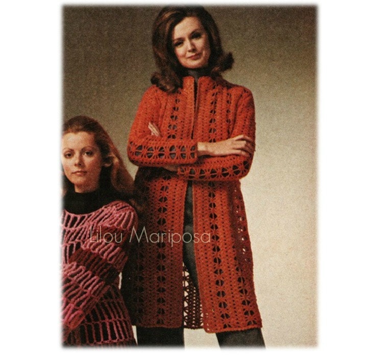 Crochet Pattern Vintage 70s Crochet Coat Pattern Jacket Pattern Crochet CARDIGAN pattern Instant Download
