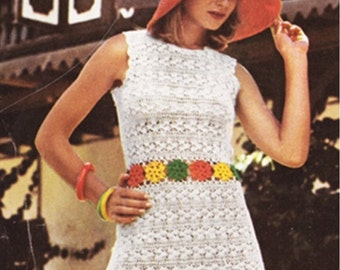 CROCHET DRESS PATTERN Vintage 70s Crochet Flower Dress Pattern Crochet Summer Dress Pattern Crochet Sexy Dress Pattern Crochet Spring dress