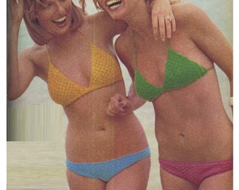 Crochet BIKINI Pattern Vintage 70s Boho Mix and Match Crochet Bikini Swimsuit Pattern Bohemian Clothing Instant Download