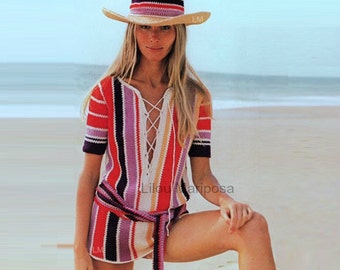 Crochet Tunic Pattern Vintage 70s Crochet Top Pattern Crochet Mini Dress Pattern Bohemian Clothing INSTANT DOWNLOAD