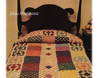 Crochet Pattern Vintage -70s Granny Square Colorful Bedspread Pattern Throw Blanket Cover-Boho Bohemian Home Decor pdf file--Digital Vtg DIY