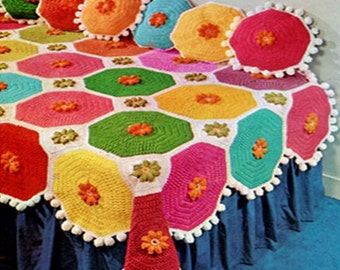 VIRKAT ÖVERKASTMÖNSTER Vintage 70-tals Virkat överkastmönster Boho Heminredning Virkad filtmönster Virkad mormor
