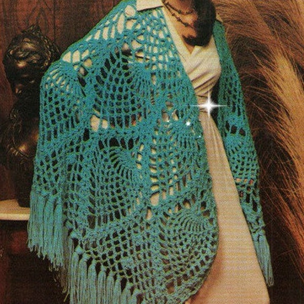 CROCHET SHAWL PATTERN Vintage 70s Crochet Pineapple Design Crochet Poncho Crochet Sweater Bohemian Clothing