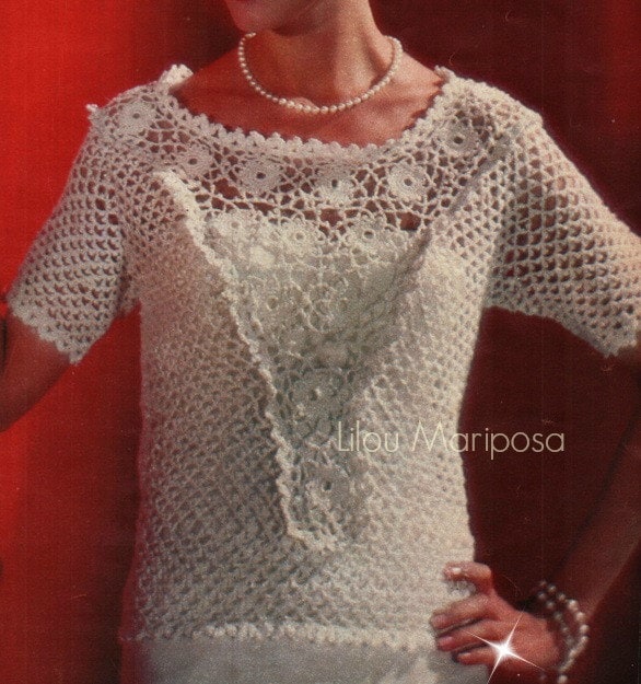 トップス 1910s White Cotton Crochet Blouse Ladies Crochet Summer Tops With Choice of Sleeveless or
