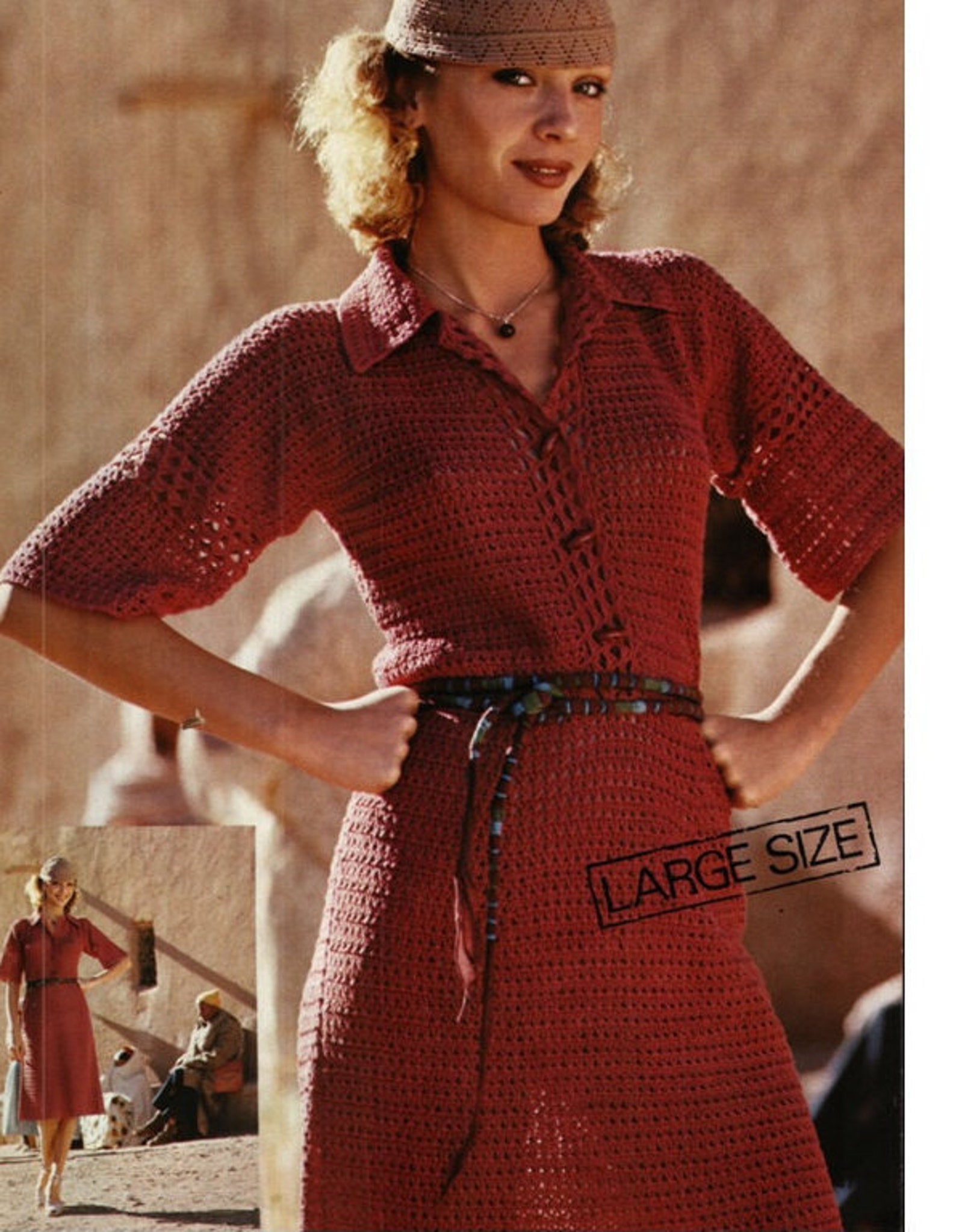 Vintage 70’s Jonathan Logan Patchwork Crochet Long Sleeve Boho Maxi Dress main image 1