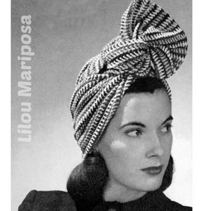 Crochet Striped Turban Pattern Vintage 40s Crochet Headband Pattern Hair Net Pattern Crochet Head Wrap Pattern image 3