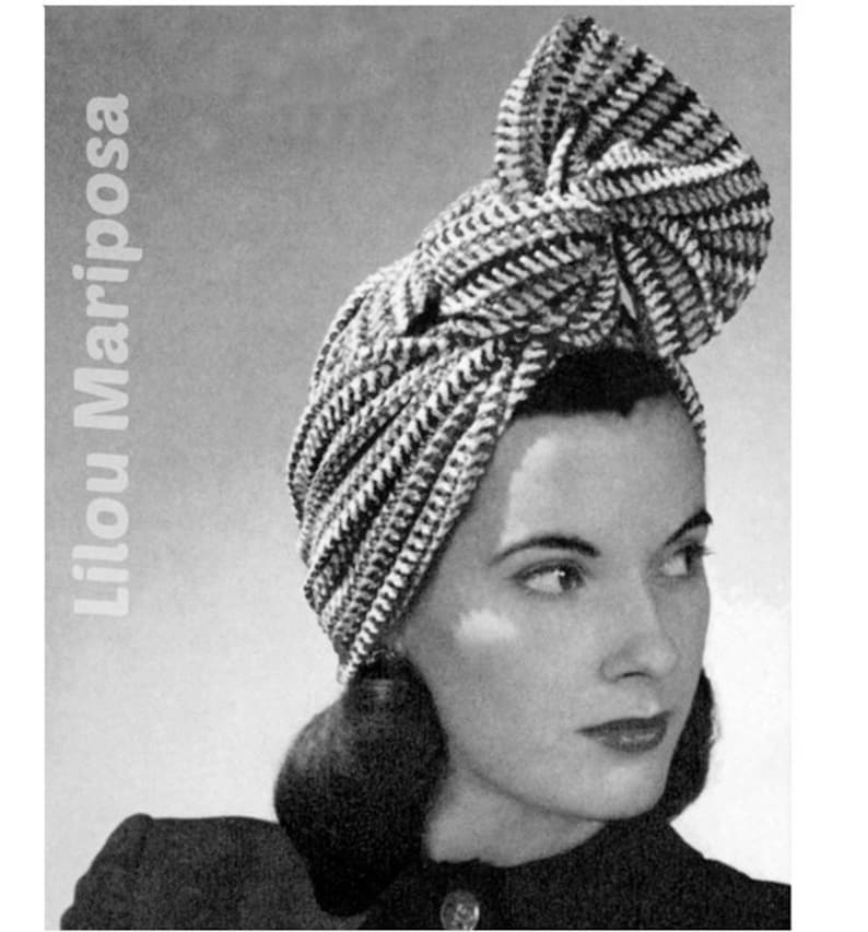 Crochet Striped Turban Pattern Vintage 40s Crochet Headband Pattern Hair Net Pattern Crochet Head Wrap Pattern image 3