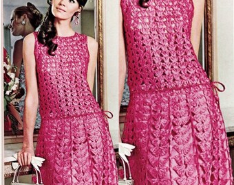 Crochet robe motif vintage des années 70 Crochet ruban coquille robe Crochet Boho robe motif Boho vêtements-PDF TÉLÉCHARGEMENT INSTANTANÉ