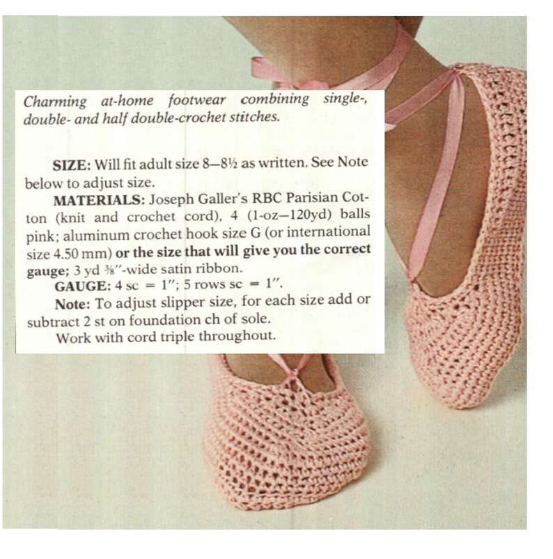CROCHET SLIPPERS PATTERN Crochet Slippers Women Vintage 70s Crochet Ballet Slippers Pattern Crochet Yoga Shoes Pattern image 5