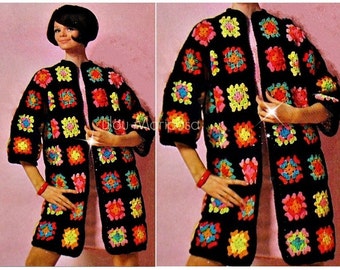 Crochet CARDIGAN Pattern Vintage 70s Granny Square Jacket Crochet Jacket Pattern Crochet Sweater Pattern