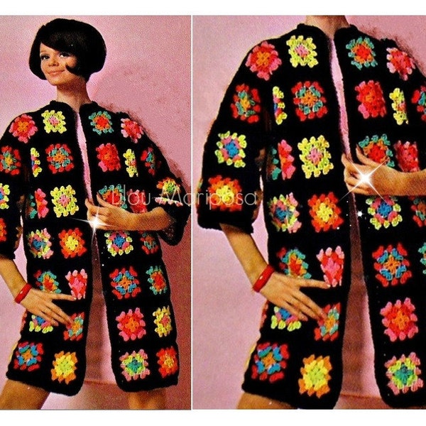 Crochet CARDIGAN Pattern Vintage 70s Granny Square Jacket Crochet Jacket Pattern Crochet Sweater Pattern