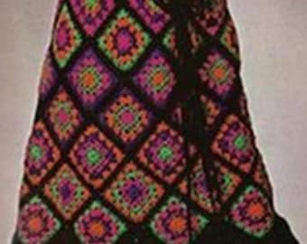 Crochet SKIRT Pattern Vintage 70s Granny Square Skirt Pattern Boho Bohemian Clothing