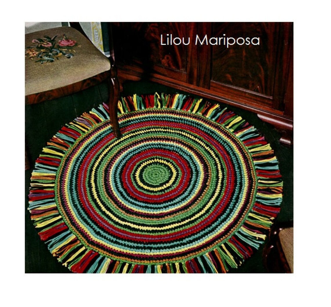 Crochet Round Rug Pattern Vintage 70s Colorful Fringe Mat Etsy