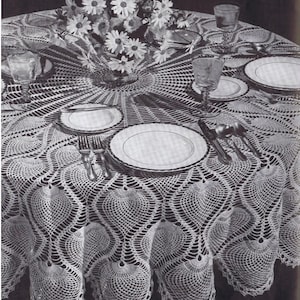 Gehäkelte TISCHDECKE Muster Vintage 70er Jahre Häkelanleitung Ananas Tischdecke