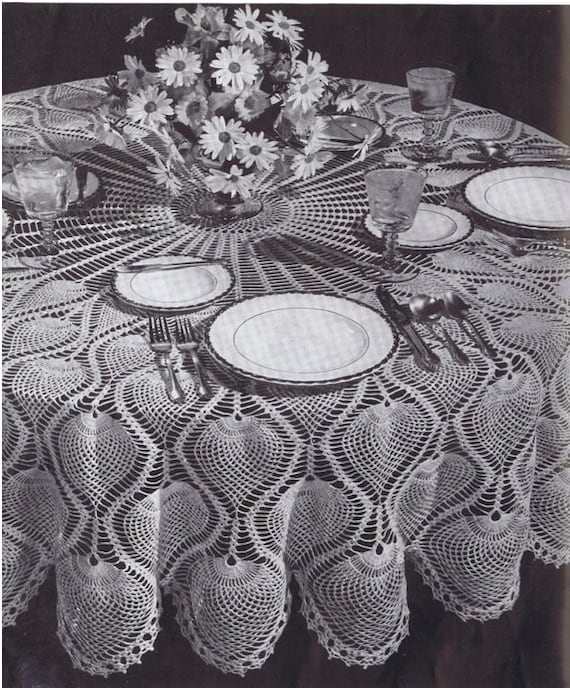 Crochet TABLECLOTH Pattern Vintage 70s Crochet Pineapple Round Tablecloth Pattern