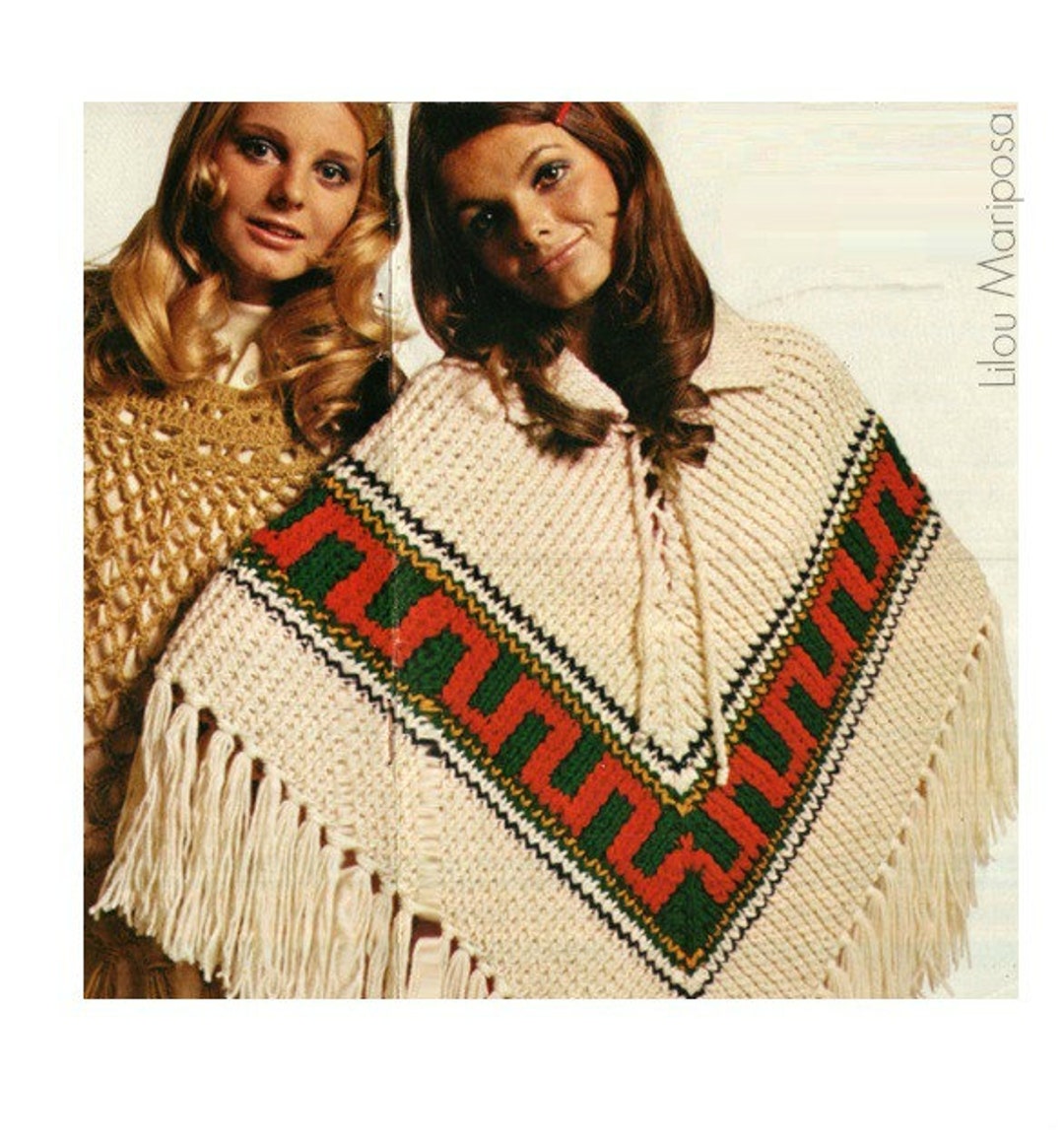 SALE!! 70s woolポンチョpelican vintage PONCHO Pattern Vintage 70s Peruvian Poncho Pattern Shawl
