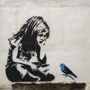 Banksy Canvas Print, Girl With Bluebird, Giclee Print on