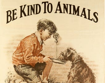 Poster vintage, riproduzione di "Be Kind To Animals", in varie dimensioni, stampa giclée su tela, carta lucida o opaca, non incorniciato o allungato.