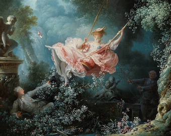 Huśtawka Jeana Honore Fragonarda, różne rozmiary. Giclee Canvas Art Print, wydruk płaski, bez ramy i naciągu.