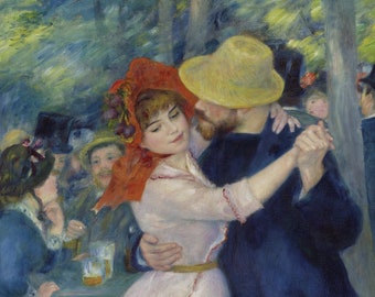 Dance At Bougival by Pierre Renoir, size is approx. 8.5"x16", Matte Canvas Giclee Print, flat print, not framed or stretched