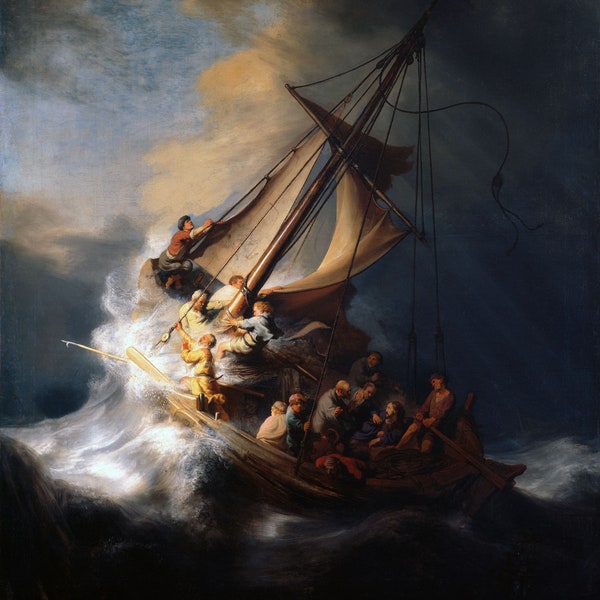 Christ in the Storm on the Sea of Galilee by Rembrandt, in various sizes, Giclee Canvas Print, flat print, not framed or stretched