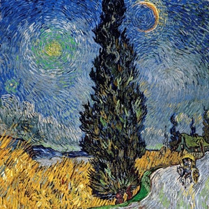 Road with Cypress and Star by Van Gogh, Giclee Canvas Print, flat print, not framed or stretched